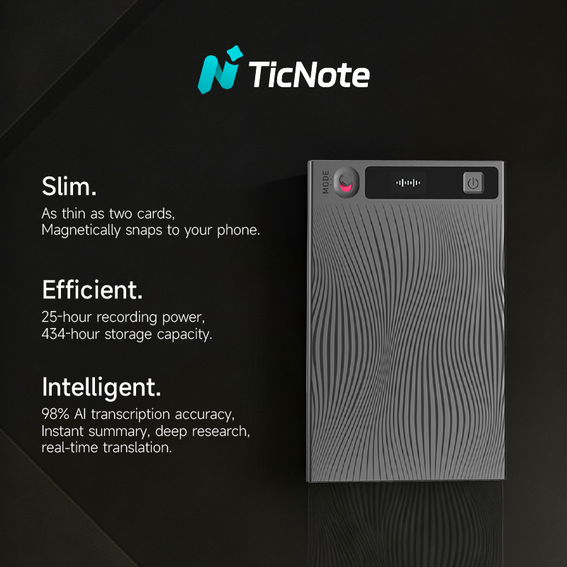 TicNote AI Voice Recorder with Real-Time Transcription and Summarization